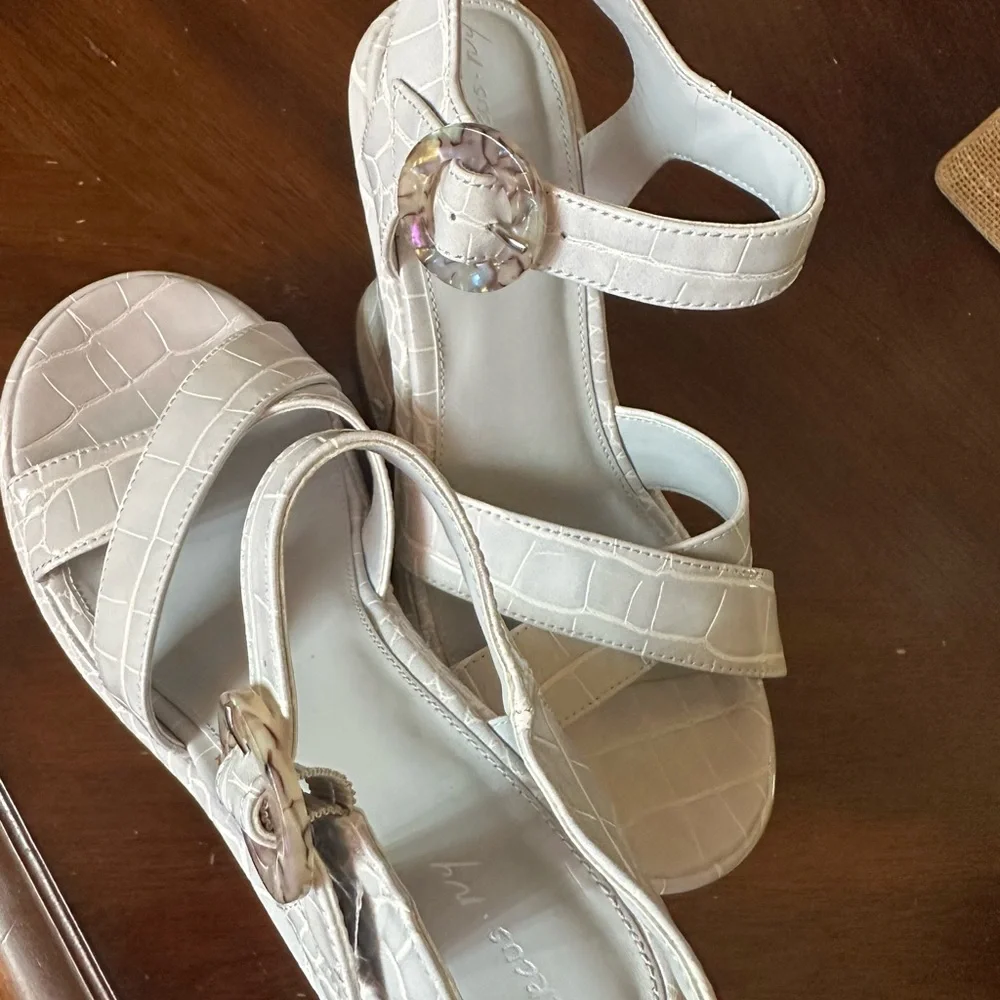 Circus by Sam Edelman Cream Croc-Embossed Wedge Sandals
